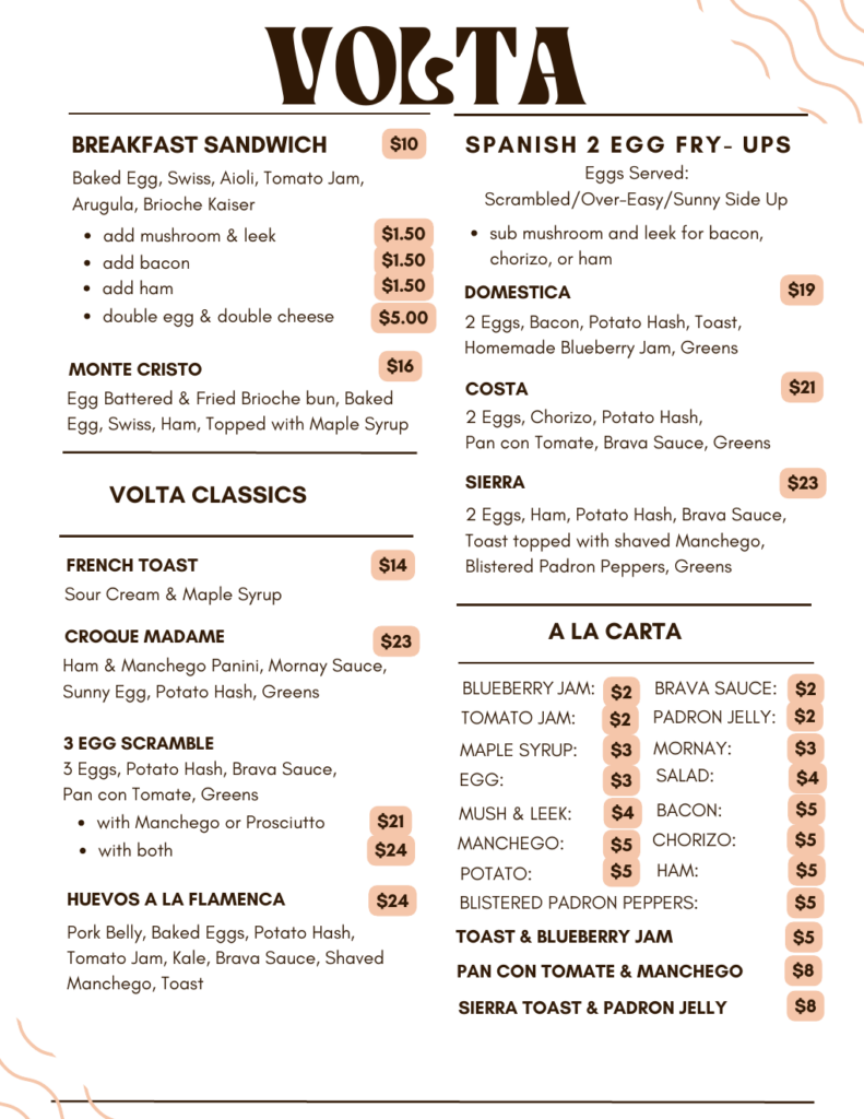 Volta Victoria menu – page 1